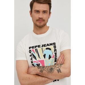 Tričko Pepe Jeans Mac pánské, bílá barva, s potiskem