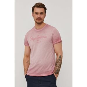 Tričko Pepe Jeans West Sir pánské, růžová barva, s potiskem