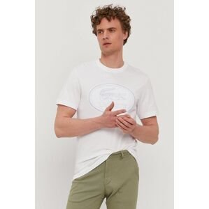 Tričko Lacoste pánské, bílá barva, s aplikací