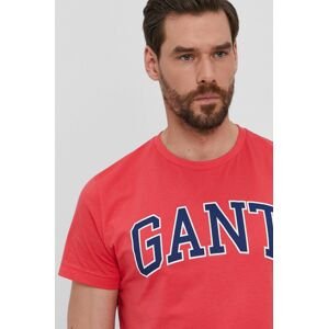 Tričko Gant pánské, růžová barva, s potiskem