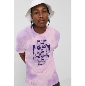 Bavlněné tričko HUF fialová barva, s potiskem