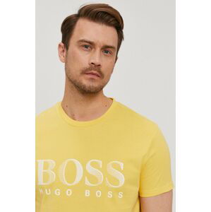 Tričko Boss pánské, žlutá barva, s potiskem