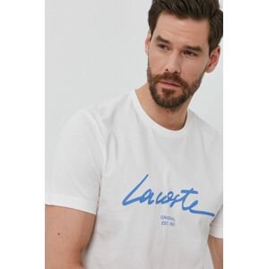 Tričko Lacoste pánské, bílá barva, s potiskem