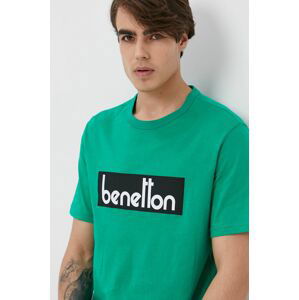 Bavlněné tričko United Colors of Benetton zelená barva, s potiskem