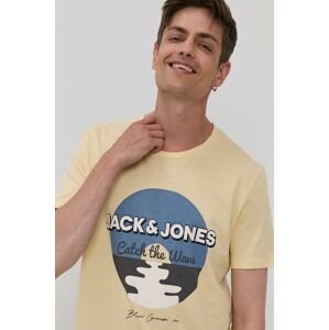 Tričko Jack & Jones pánské, žlutá barva, s potiskem