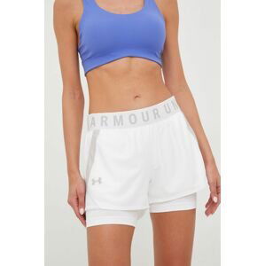 Tréninkové šortky Under Armour dámské, bílá barva, s potiskem, high waist