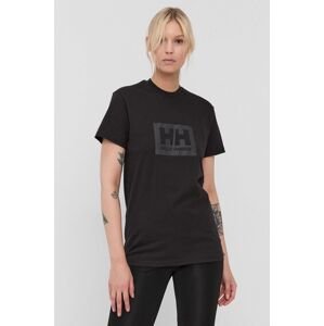 Bavlněné tričko Helly Hansen černá barva, s potiskem, 53285-096