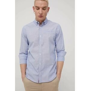 Bavlněné tričko Jack & Jones pánská, fialová barva, slim, s límečkem button-down