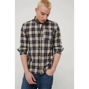 Košile ze směsi lnu Jack & Jones pánská, tmavomodrá barva, regular, s límečkem button-down