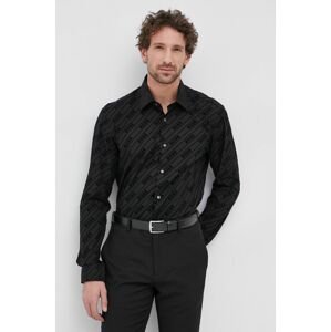 Bavlněné tričko Boss pánská, černá barva, slim, s klasickým límcem