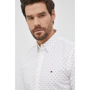 Bavlněné tričko Tommy Hilfiger pánské, bílá barva, slim, s límečkem button-down