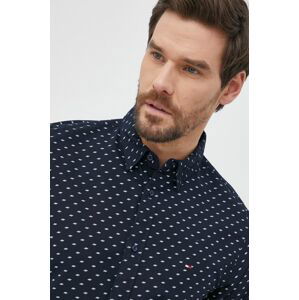 Bavlněné tričko Tommy Hilfiger pánské, tmavomodrá barva, slim, s límečkem button-down