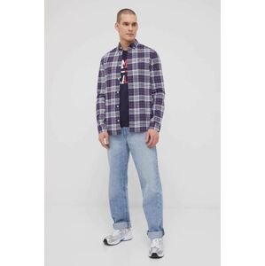 Košile Tommy Jeans pánská, tmavomodrá barva, slim, s límečkem button-down