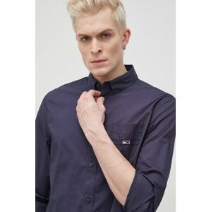 Bavlněné tričko Tommy Jeans pánská, tmavomodrá barva, regular, s límečkem button-down