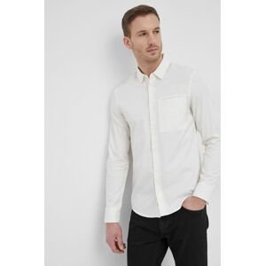 Bavlněné tričko Calvin Klein pánská, krémová barva, slim, s klasickým límcem