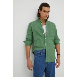 Bavlněné tričko Samsoe Samsoe zelená barva, regular, s límečkem button-down