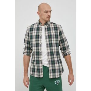 Košile GAP pánská, zelená barva, regular, s límečkem button-down