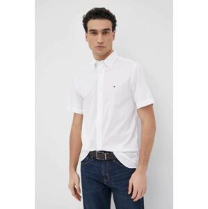 Bavlněné tričko Tommy Hilfiger pánská, bílá barva, regular, s límečkem button-down