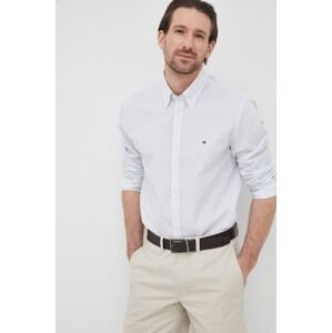 Bavlněné tričko Tommy Hilfiger pánská, bílá barva, slim, s límečkem button-down