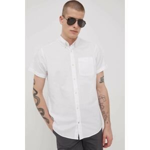 Bavlněné tričko Produkt by Jack & Jones bílá barva, regular, s límečkem button-down