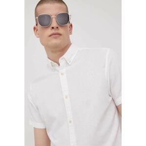 Košile ze směsi lnu Produkt by Jack & Jones pánská, bílá barva, regular, s límečkem button-down