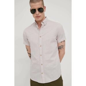 Košile ze směsi lnu Produkt by Jack & Jones pánská, šedá barva, regular, s límečkem button-down
