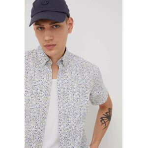 Bavlněné tričko Produkt by Jack & Jones pánská, bílá barva, regular, s límečkem button-down