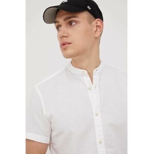 Košile ze směsi lnu Produkt by Jack & Jones pánská, bílá barva, regular, se stojáčkem