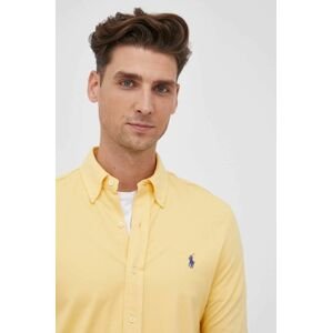 Bavlněné tričko Polo Ralph Lauren pánské, žlutá barva, regular, s límečkem button-down