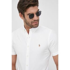 Bavlněné tričko Polo Ralph Lauren pánská, bílá barva, slim, s límečkem button-down