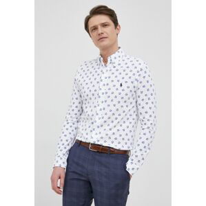 Bavlněné tričko Polo Ralph Lauren pánská, bílá barva, regular, s límečkem button-down