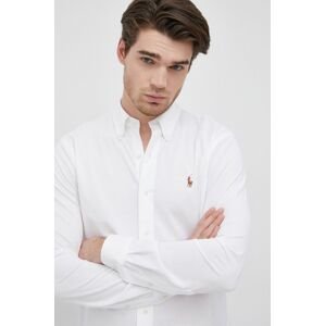 Bavlněné tričko Polo Ralph Lauren pánské, bílá barva, regular, s límečkem button-down
