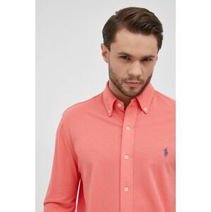 Bavlněné tričko Polo Ralph Lauren oranžová barva, regular, s límečkem button-down
