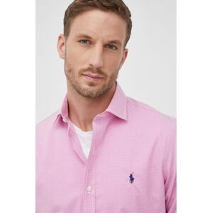 Bavlněné tričko Polo Ralph Lauren pánská, růžová barva, slim, s klasickým límcem