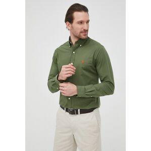 Košile Polo Ralph Lauren pánská, zelená barva, slim, s límečkem button-down
