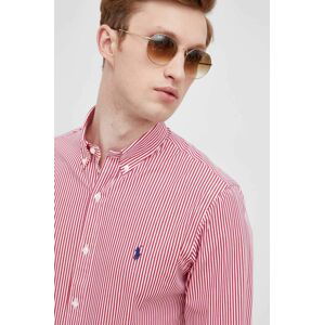 Košile Polo Ralph Lauren pánská, červená barva, slim, s límečkem button-down