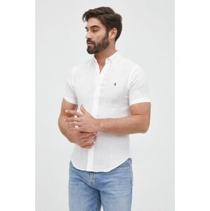 Plátěná košile Polo Ralph Lauren pánská, bílá barva, slim, s límečkem button-down