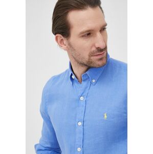 Plátěná košile Polo Ralph Lauren pánská, slim, s límečkem button-down