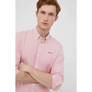 Košile Pepe Jeans Penzance D pánská, růžová barva, slim, s límečkem button-down