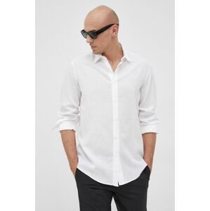 Košile ze směsi lnu Liu Jo pánská, bílá barva, regular, s klasickým límcem