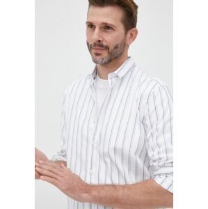 Bavlněné tričko Sisley pánská, bílá barva, slim, s italským límcem