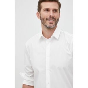 Košile Sisley pánská, bílá barva, slim, s klasickým límcem