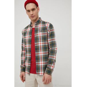 Bavlněné tričko Superdry zelená barva, slim, s límečkem button-down