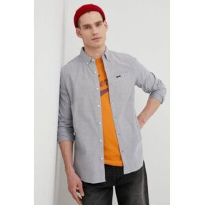 Bavlněné tričko Superdry šedá barva, regular, s límečkem button-down