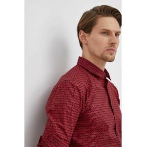 Bavlněné tričko Hugo pánská, červená barva, slim, s klasickým límcem