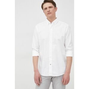 Bavlněné tričko BOSS bílá barva, slim, s límečkem button-down