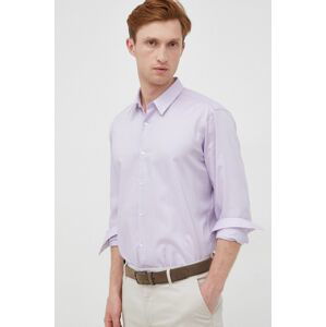 Bavlněné tričko HUGO fialová barva, regular, s klasickým límcem