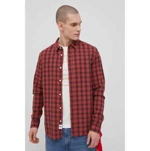 Bavlněné tričko Wrangler pánská, červená barva, regular, s klasickým límcem