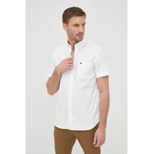 Bavlněné tričko Lacoste pánská, bílá barva, regular, s límečkem button-down