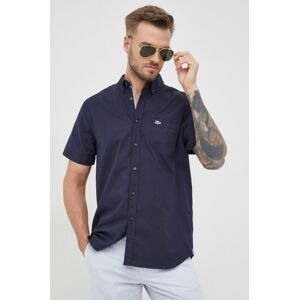 Bavlněné tričko Lacoste pánská, tmavomodrá barva, regular, s límečkem button-down